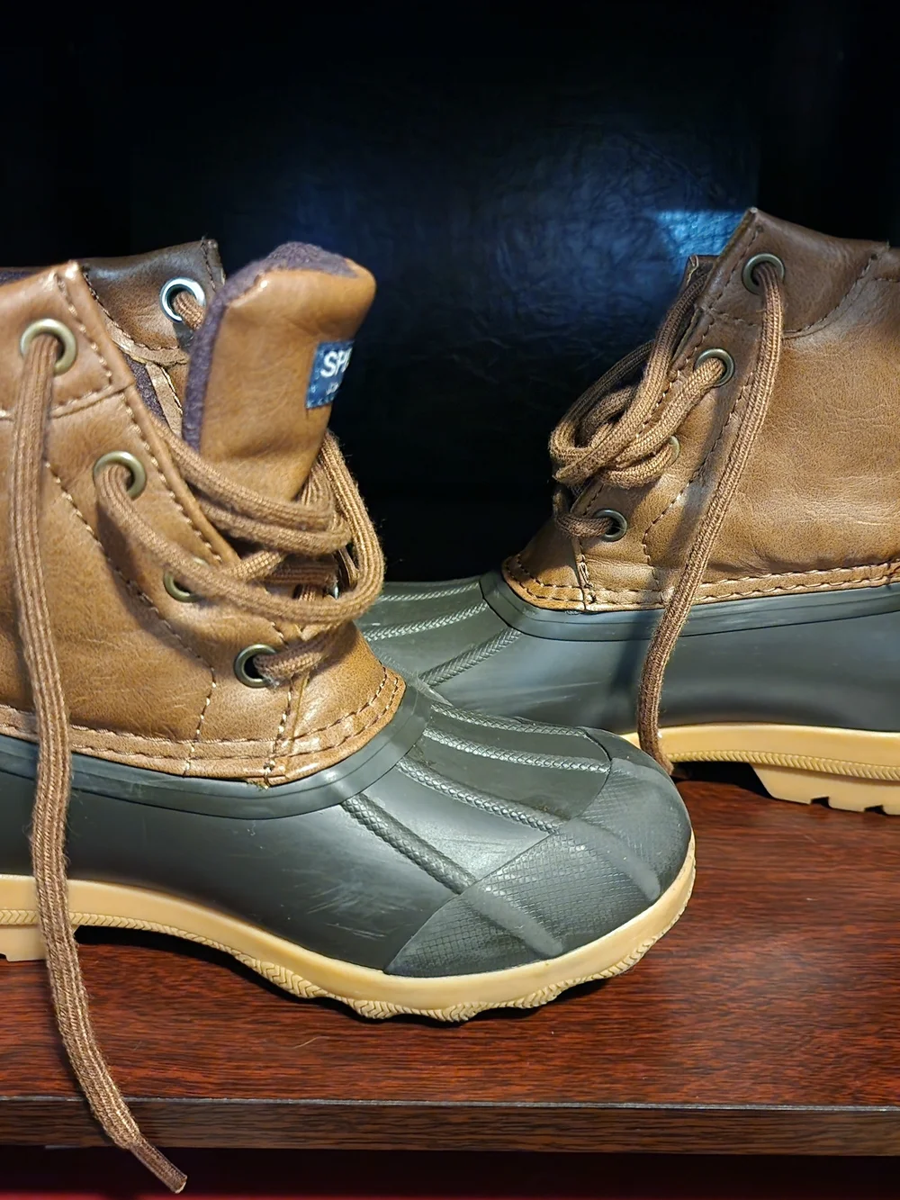 Kids Sperry Waterproof Lace-Up Rain & Snow Boots in Brown and Olive Size 11m